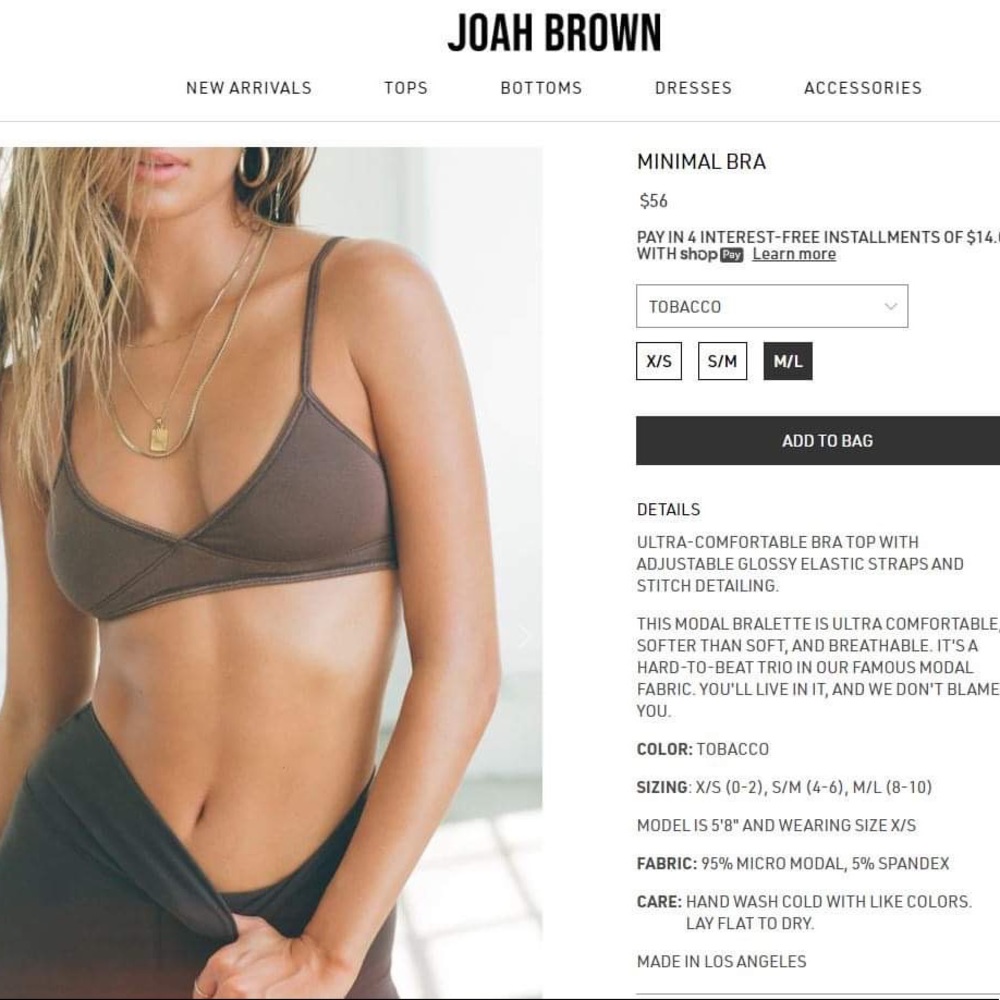 Joah Brown Minimal Bra Color: Black size M/L
